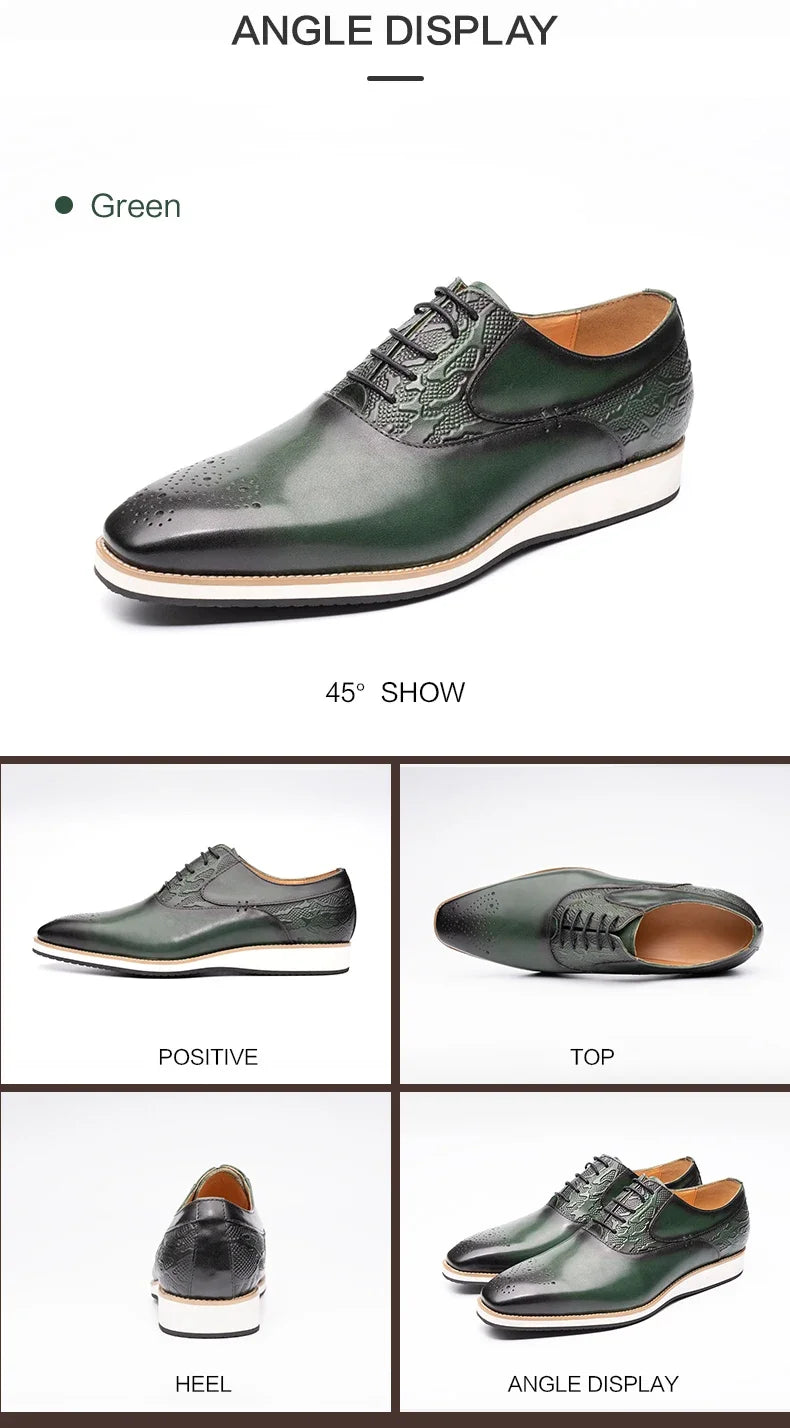 حذاء رجالي من الجلد الطبيعي طراز Brogue|حذاء رياضي كاجوال لجميع المواسم|حذاء رسمي جلد عالي الجودة|حذاء مريح للمشي