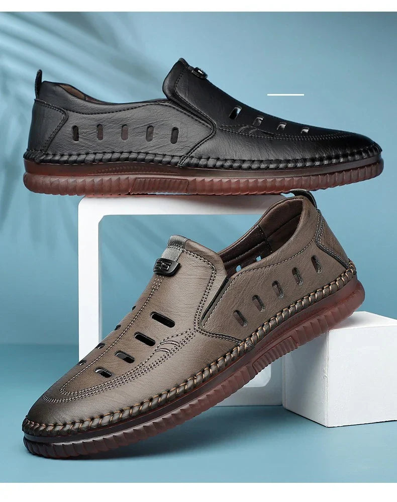 Solid Color Business Casual Shoes for Men Breathable Hallow Leather Sandals Male New Designer Fashion Summer Shoes Man