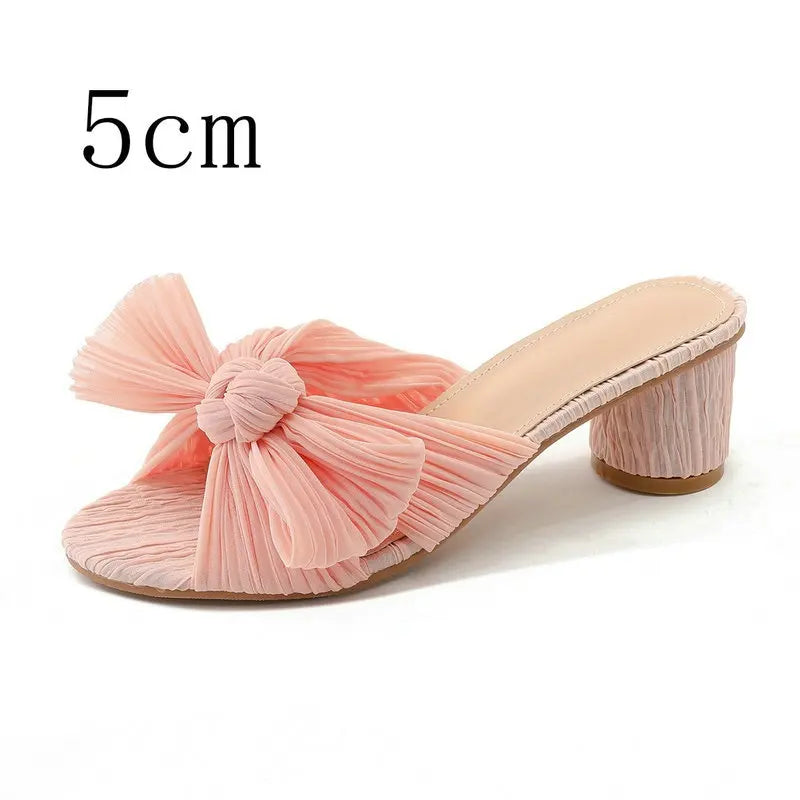 2026 Fashion Women Sandals with Thick Bow Fairy Silk Sandals Retro Fairy Shoes Lady Zapatos Super-high Heel