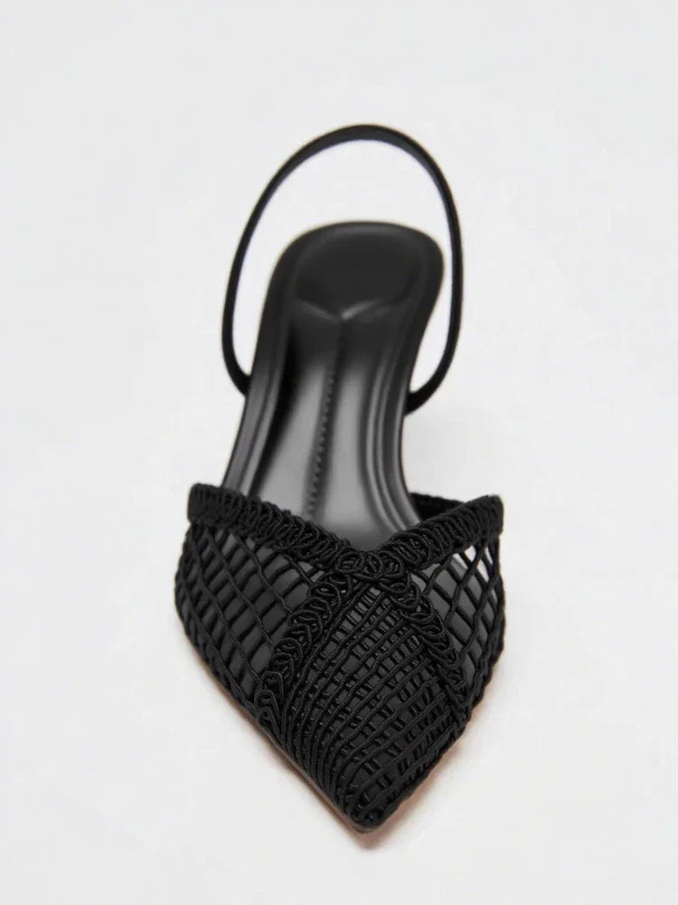 Mesh Woven Heeled Sandals Women Sexy Pointed Toe Back Strap Thin High Heels Comfortable Elegant Designer Shoes for Women Pumps