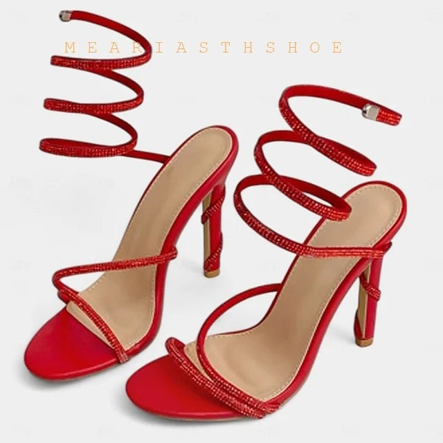 black Women's High Heels Gladiator Sandals Woman Fashion Tassel Crystal Shoes Women Sexy Banquet Party Stiletto Shoes for Women