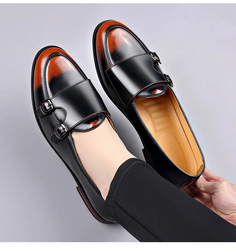 Spring Summer New Cow Leather Shoes for Men Buckle Designer Loafers Male Solid Color Big Size Fashion Business Casual Shoes Man