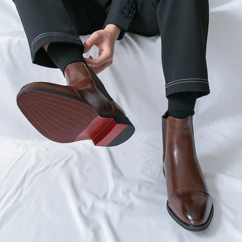 Chelsea Boots for Men Red Sole Pu Ankle Business Round Toe Slip-On Mens Boots Free Shipping Size 38-46 Men Shoes