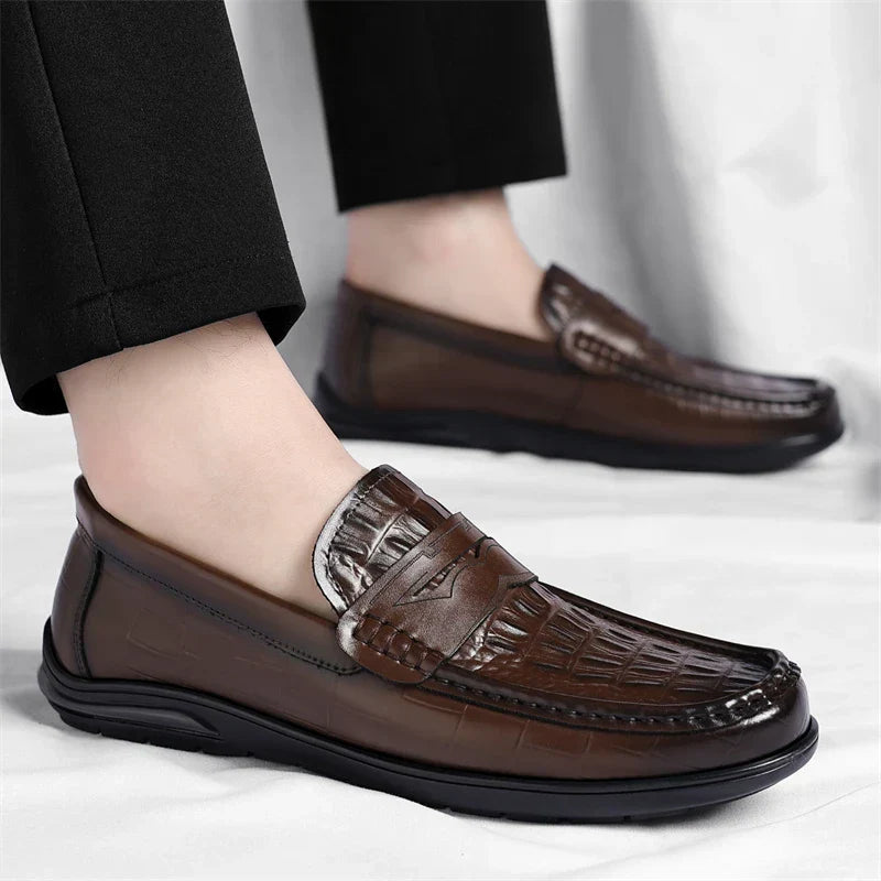 أحذية جلد رجالية كاجوال بدون رباط، أحذية قيادة مسطحة غير قابلة للانزلاق، أحذية رياضية رجالية للعمل والمكتب قابلة للتنفس