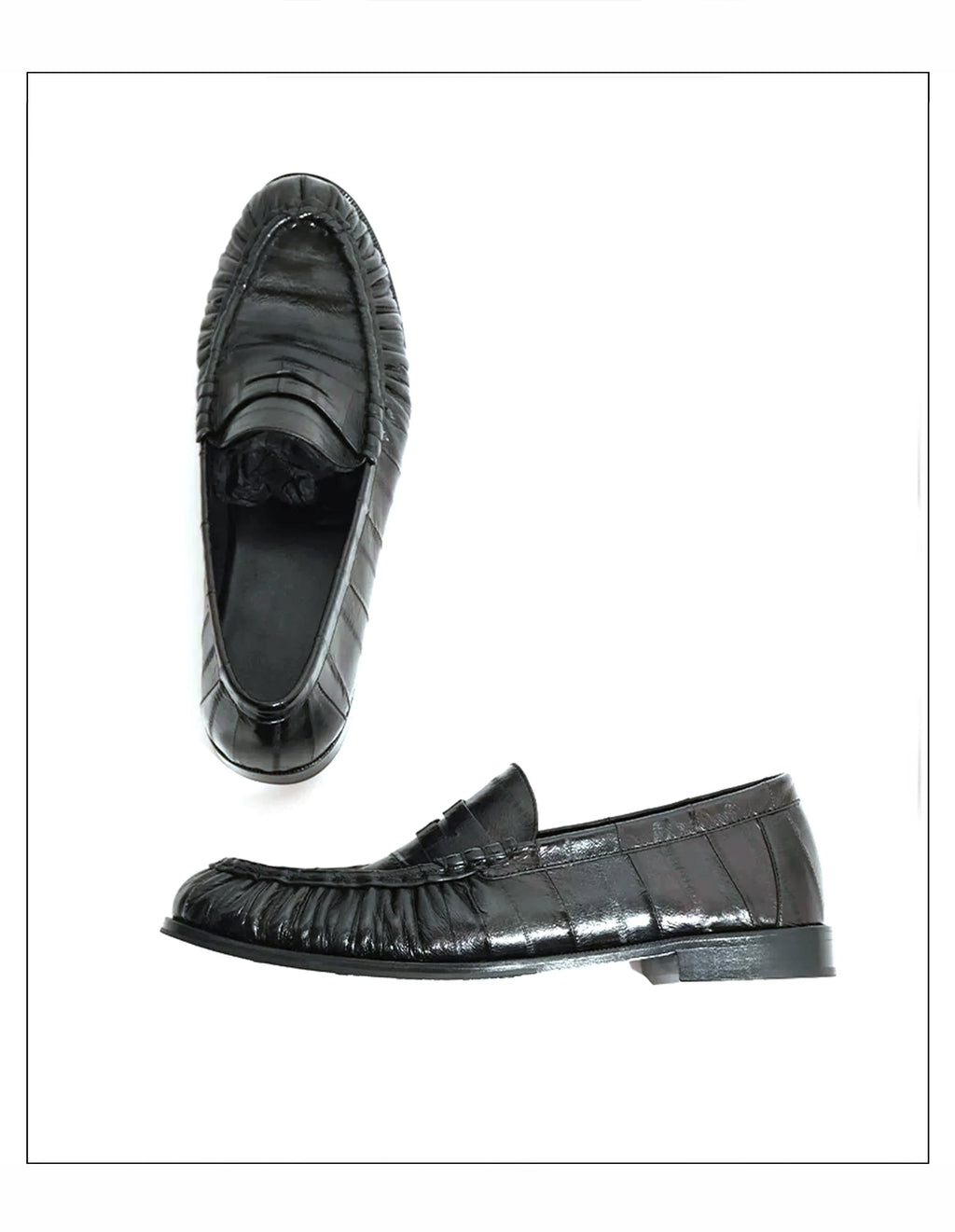 Loafers for men's eel skin pleated design a top layer cowhide slip in formal dress shoe suitable for casual work and commuting