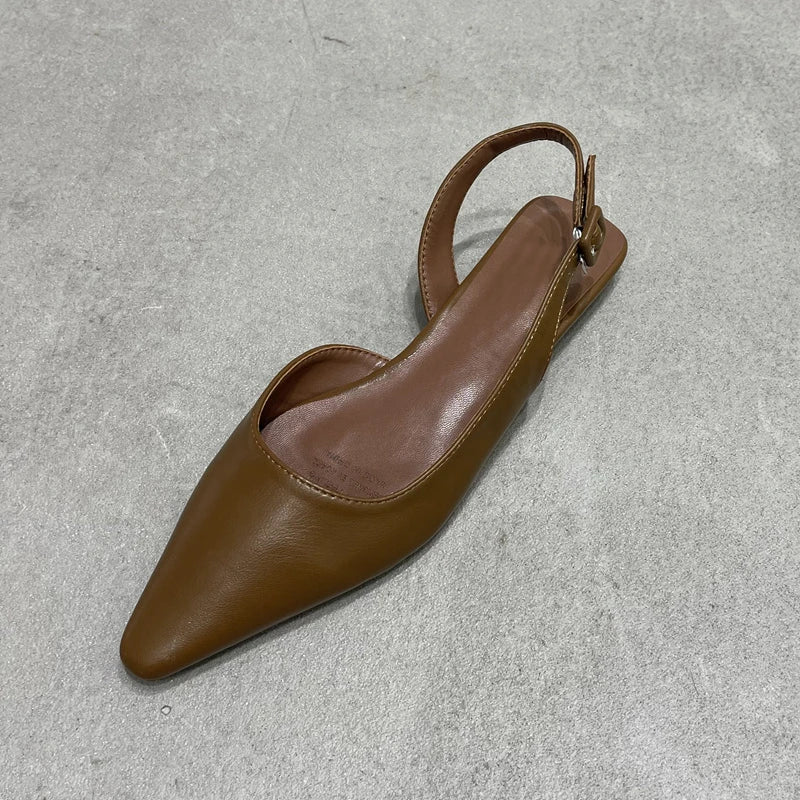 SUOJIALUN 2023 Spring New Shallow Slip On Women Slingback Shoes Soft Casual Ladies Sandal Shoes Flat Heel Outdoor Dress Mules