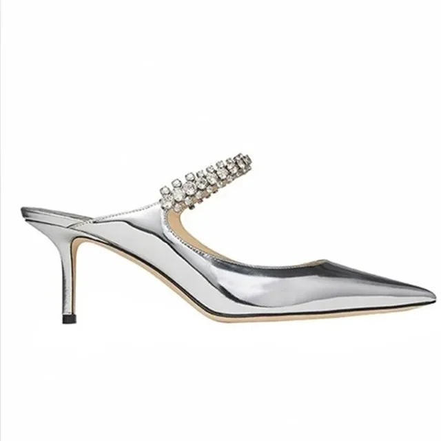 2025 Summer New Pointed High Heels Women's Muller Shoes Transparent Water Diamond Sexy Fashion Thin Heel Women's Sandals