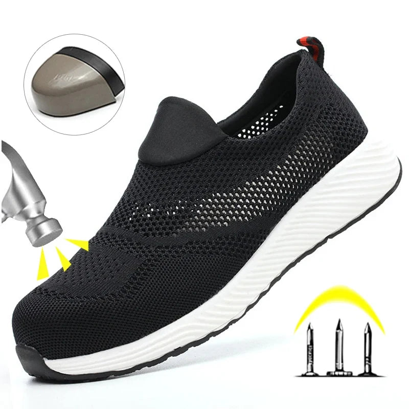 Breathable Safety Shoes Man Steel Toe Anti-Puncture Reinforced Sole Men's Work Shoes Lightweight Slip Resistant Safety Sneaker