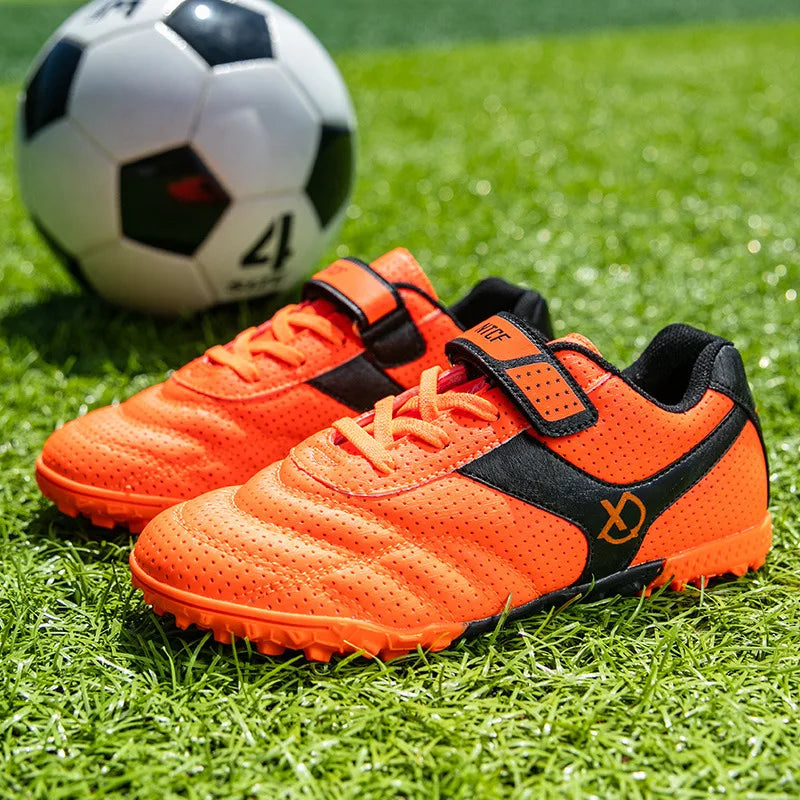 Professional Indoor Turf Soccer Shoes Kid New Design Green Children Football Sneakers Hook-loop Futsal Training Shoes Size 27-38