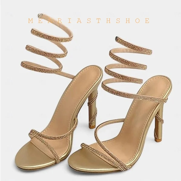 black Women's High Heels Gladiator Sandals Woman Fashion Tassel Crystal Shoes Women Sexy Banquet Party Stiletto Shoes for Women
