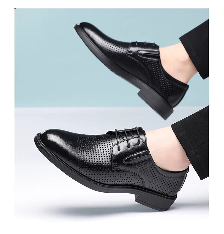 Men's Summer Breathable Leather Shoes British Style Comfortable Soft Business Formal Derby Shoes Hollow out Design-SJ6607-1