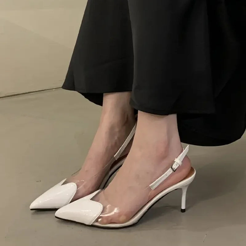 2026 Spring And Summer Pointy Stiletto Heels Wearing Slippers Transparent Female Sandals