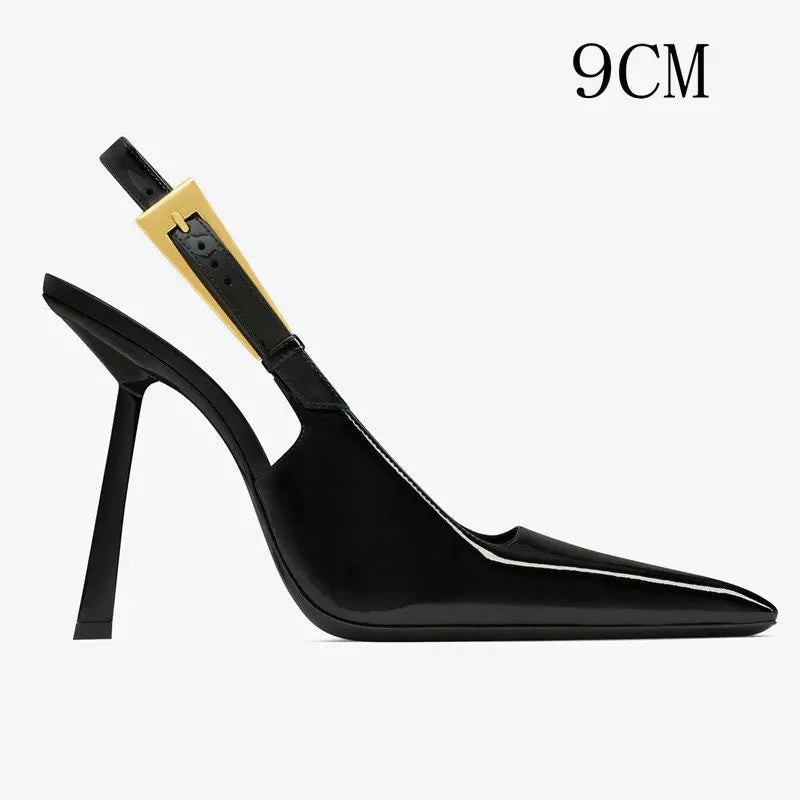 2026 New Summer French Pointed Patent Leather Fine Heel Overhead Sandals for Women Retro Skinny Heel Shoes