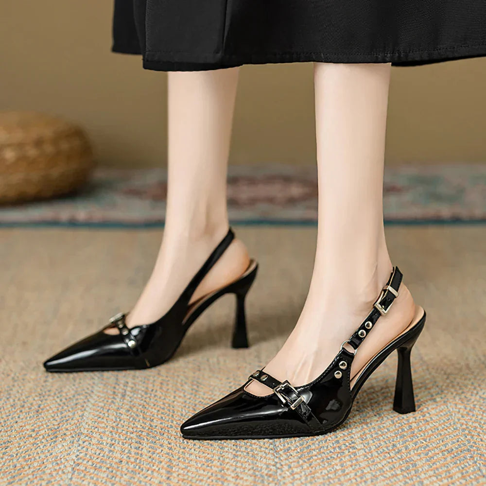 2025 Summer Classic Black Women Sandals Fashion 9cm High Stiletto Heels Lady Party Shoes Plus Small Big Size 33 43 47
