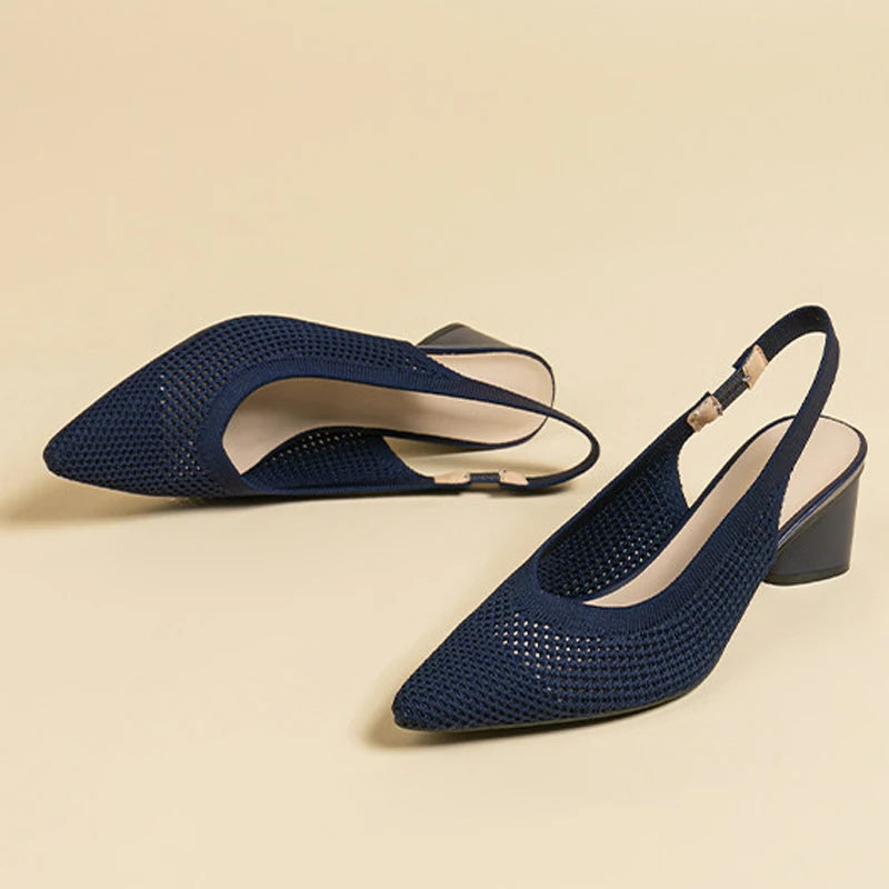 Large Women's High Heel Sandals Fashion Stripes Soft and Breathable Knitted Round Thick Heel Shoes 2025 New (High Heel 5cm)