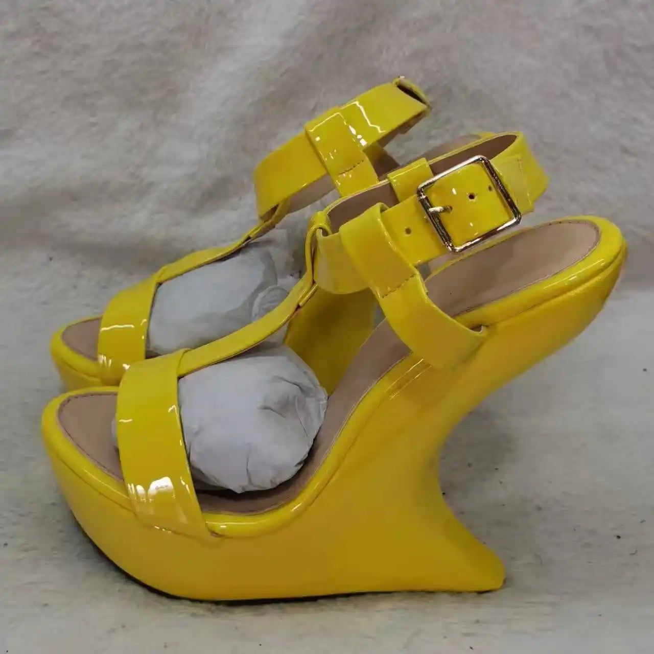 Yellow Heels Strappy Heeled Sandals Hoof Heel Buckle Strap Shoes Summer Women Luxury Designer Sandalias De Mujer Solid Blue Red