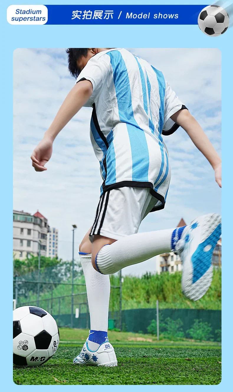 Kids Turf Soccer Cleats Children Football Shoes Breathable Lightweight Training Sneakers Non-Slip Athletic Sport Boots Boys Girl