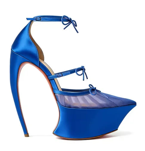 Spring/Summer New Pointed Stiletto High Heels Thick Bottom Ballet Sandals Bow Fashion Show Wedding Party Women's High Heels
