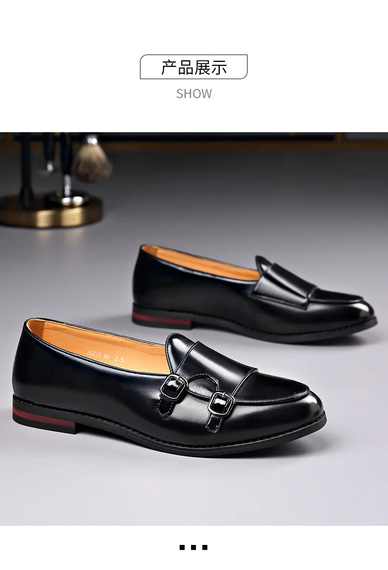 Spring Summer New Cow Leather Shoes for Men Buckle Designer Loafers Male Solid Color Big Size Fashion Business Casual Shoes Man