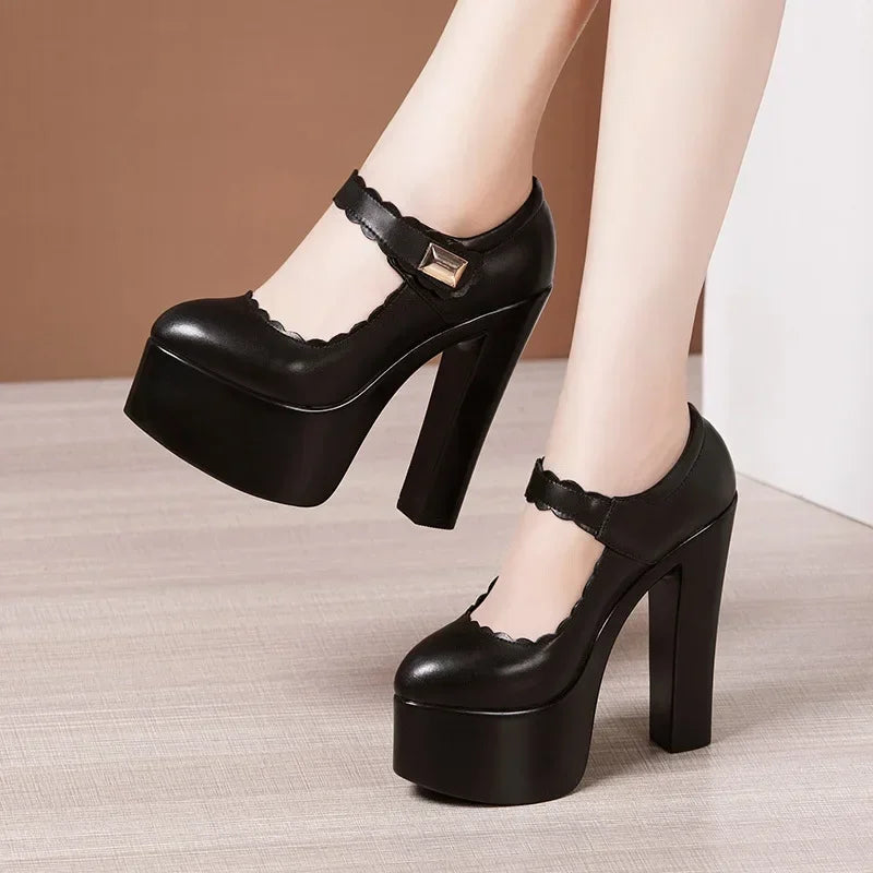 15cm Small Size 32-43 Extremem Block High Heels Shoes 2026 Fall Shallow Thick Chunky Platform Shoes Women Pumps Sexy Model Party