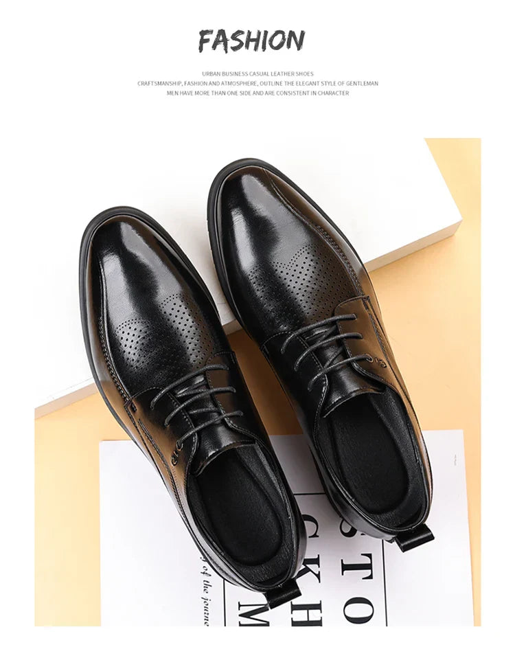 Men's Summer Breathable Leather Shoes Hollow out Comfortable Fashionable Business Formal Derby Shoes British Style-SJ2502-1
