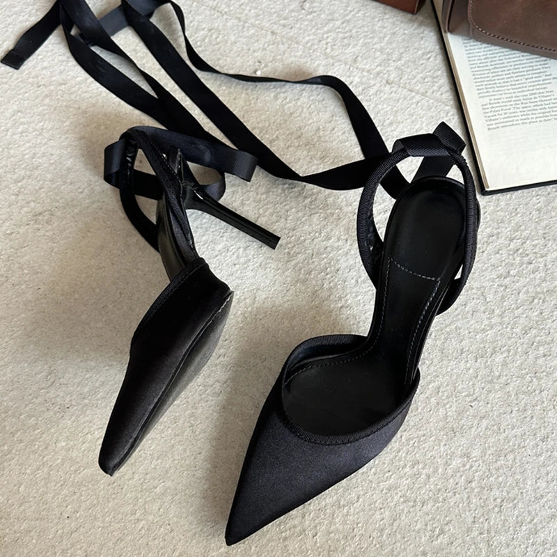 Aneikeh 2026 Spring Pointed Toe Stiletto Heels Mesh Sexy Design Ankle Strap Pumps Woman Sandals Ladies Shoes Zapatillas De Mujer