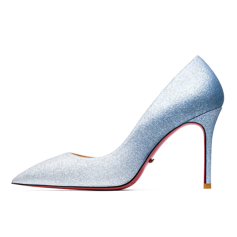 Women's Shoes Shiny Luxury Brand Pumps Red Bottom Pointed Toe Glitter Basic High Heels Female Prom Party Ladies Shoes Women 12cm