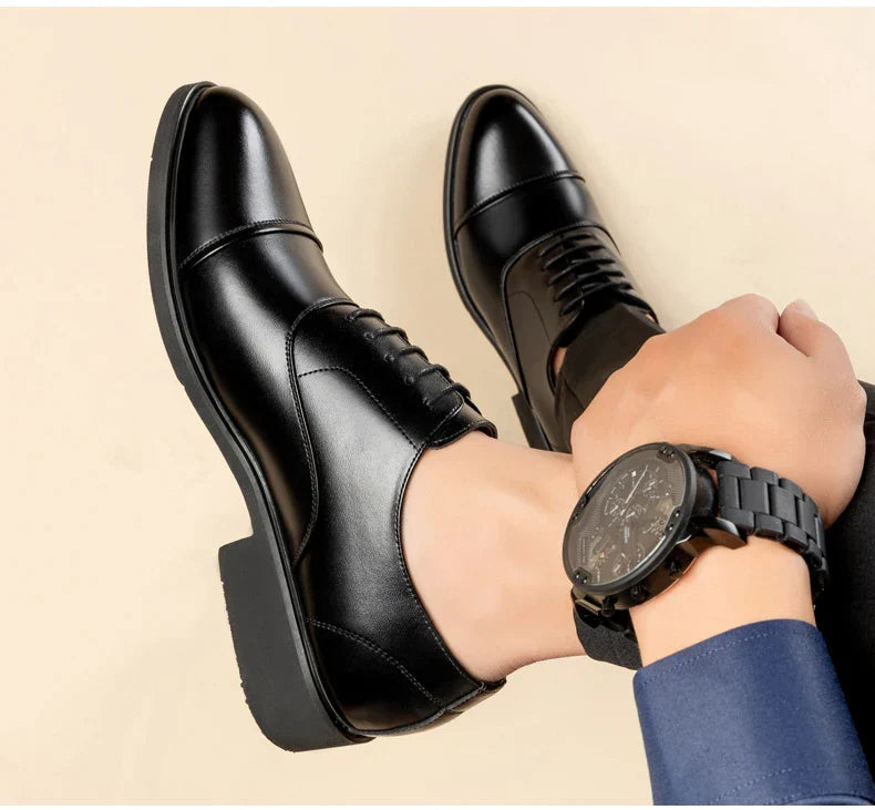 New Men 37-46 Men's Flat / 6CM Heightening Elevator Shoes Business Formal Leather Shoes Man British Casual Wedding Suit Shoes