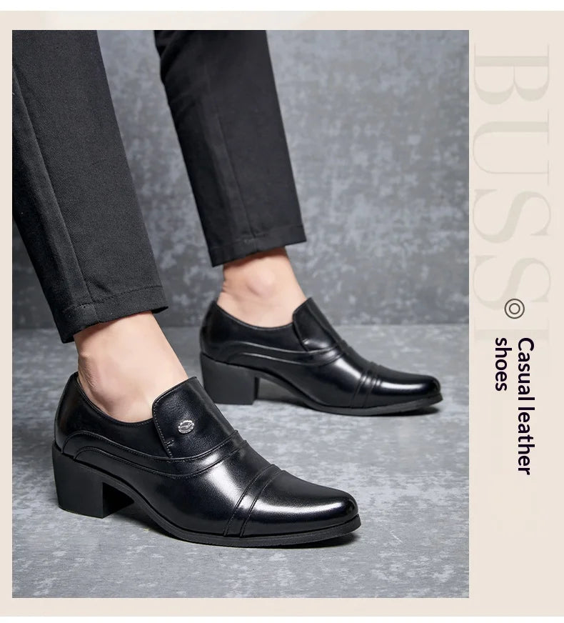 Men Business Formal Height Increasing Leather Shoes Classic Retro Elevated Loafers Lift Dress Shoes for Wedding Banquet Office