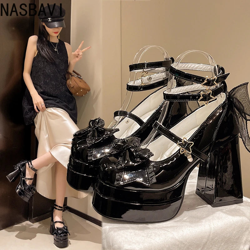 NASBAVI Night Club Platform Women Lolita Pumps Fashion Shallow High Heel Shoes 2025 Spring Autumn Ladies Outdoor Stripper Shoes