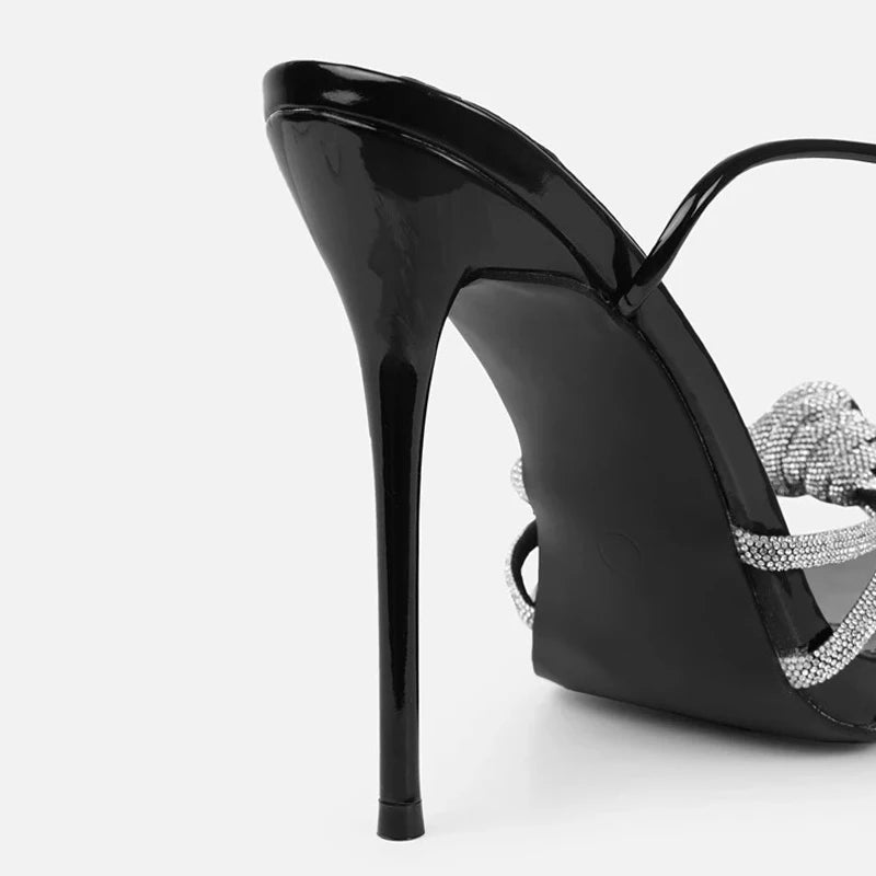 Liyke 2026 New Arrival Silver Crystal Narrow Band Women's Sandals Summer Party Wedding Prom Shoes Platform Open Toe High Heels