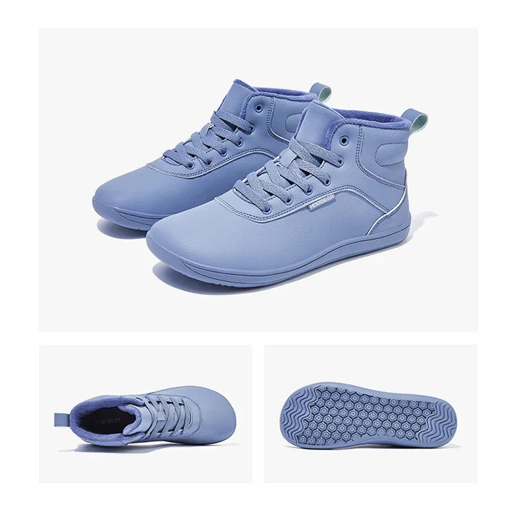 Unisex Winter Barefoot Shoes Womens Men Wide Toe Box Faux Fur Lined Ankle Sneakers Artificial Leather Lace Up Shoes