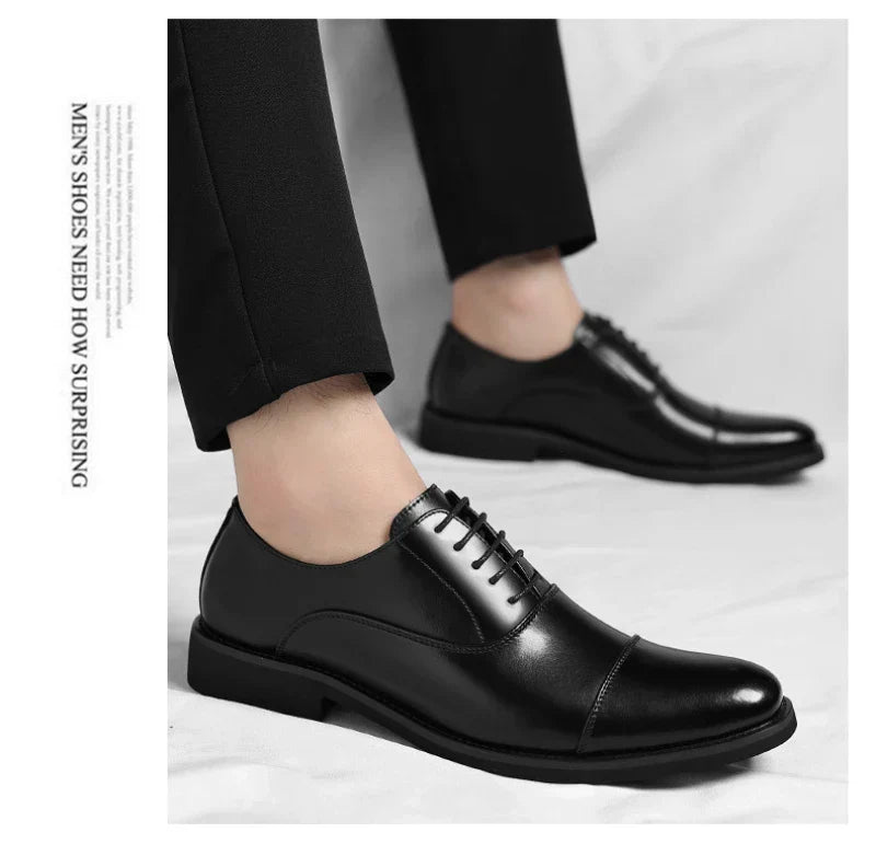 Mens Brown Gradient Leather Cap Toe Oxford Dress Shoes Lace Up Formal Business Office Work Daily Wear Comfortable Non Slip Shoes