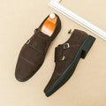 New Brown Loafers Flock Double Buckle Monk Shoes Black Square Toe Slip-On Business Men Dress Shoes Size 38-46 Free Shipping