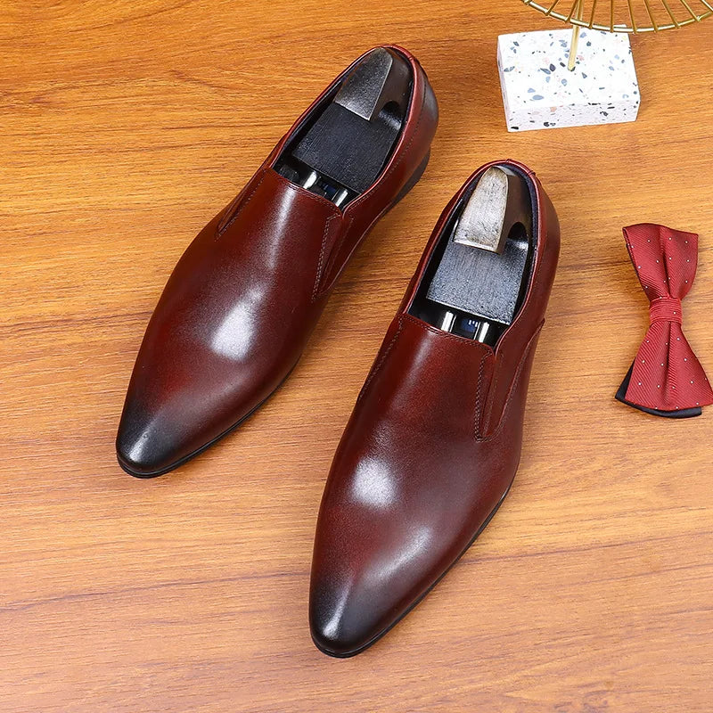 Top Layer Cowhide Shoes Men's Shoes Genuine Leather Business Dress Shoes Men British Pointed Toe Formal Slip-On Shoes