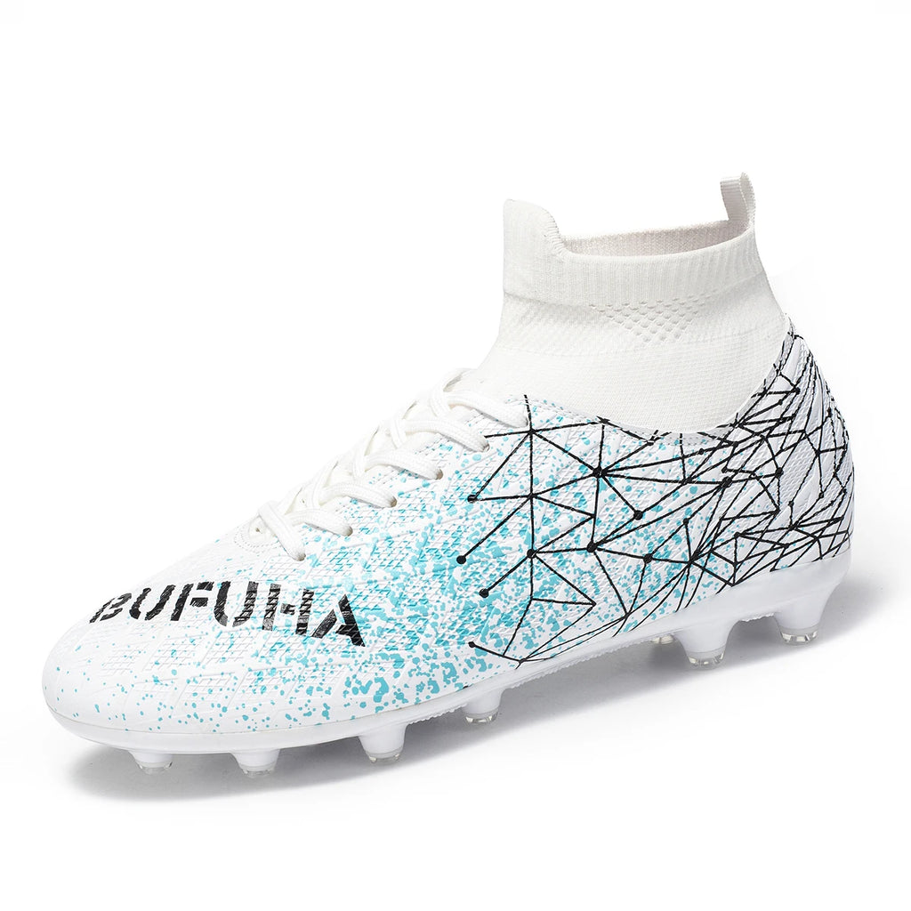 AG FG Long Studs Soccer Shoes PU Fabric Blend Upper TPU Tough Sole Strong Grip Wear Resistant for Men Women Youth Matches