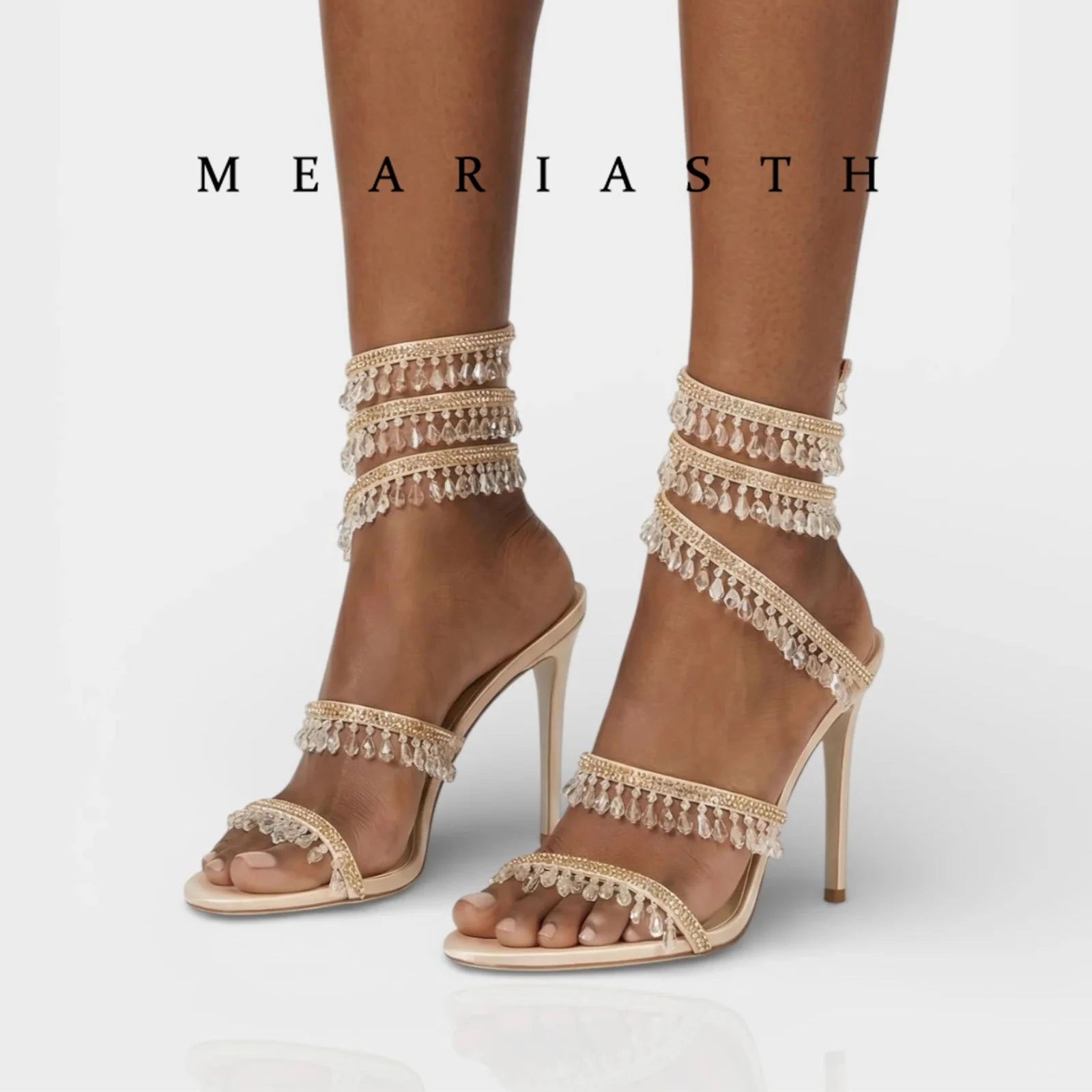 black Women's High Heels Gladiator Sandals Woman Fashion Tassel Crystal Shoes Women Sexy Banquet Party Stiletto Shoes for Women