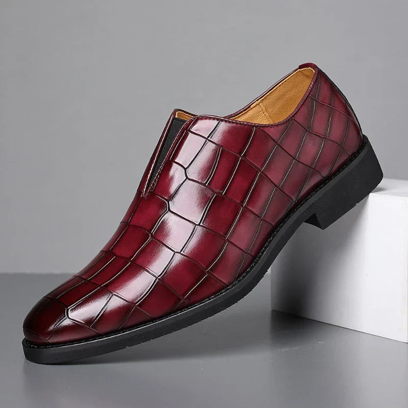 Mens Classic Temperament Brown Crocodile Embossed Leather Loafers Slip On Formal Dress Shoes For Business Office And Casual Wear