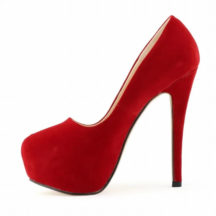 Women Pumps Stilettos Sexy 14cm Super High Heels Female Round Toes Platform Thin Heels NightClub Party Dress Red Wedding Shoes