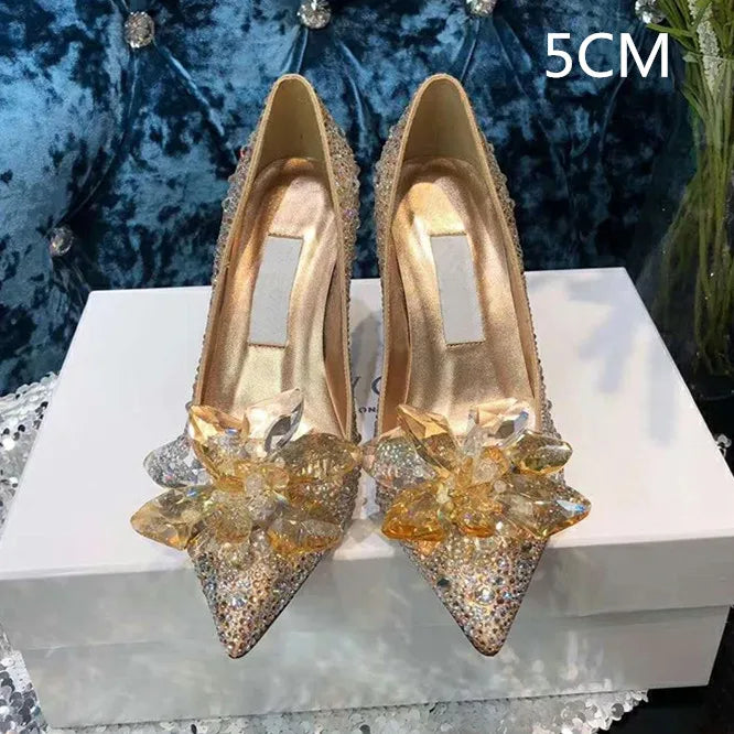 2026 Cinderella Crystal Wedding Shoes High Heels Autumn New Silver Full Diamond Bridal Shoes Rhinestone French Single Shoes