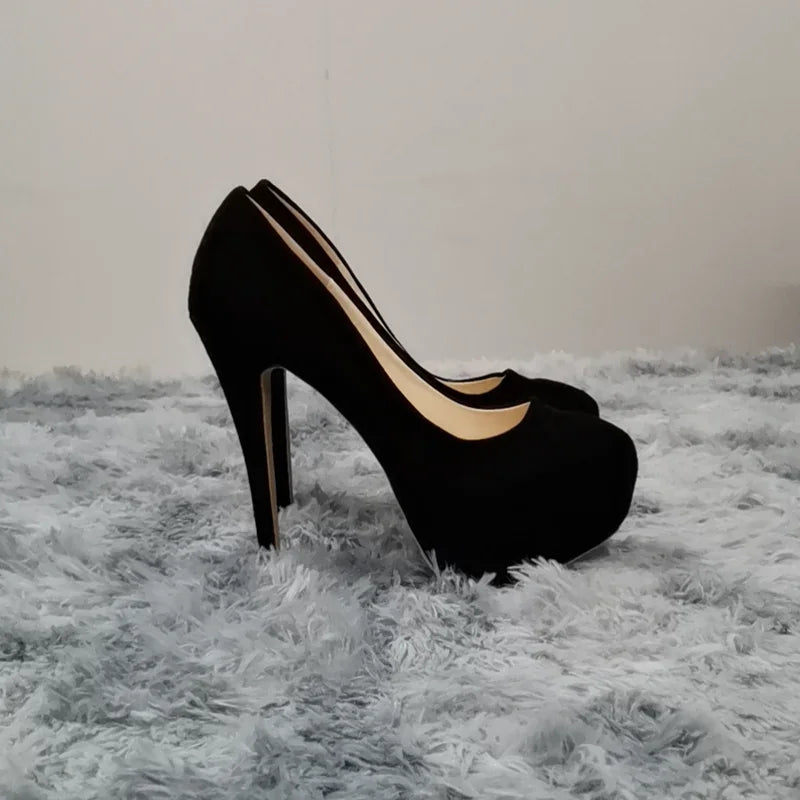 Women Pumps Stilettos Sexy 14cm Super High Heels Female Round Toes Platform Thin Heels NightClub Party Dress Red Wedding Shoes