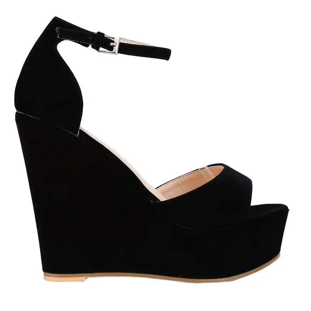 Women Sandals 14cm Sexy Peep Toe Ankle Strap Platform Wedge High Heels Sandal Party Red Wedding Dress Ladies Shoes Large Size