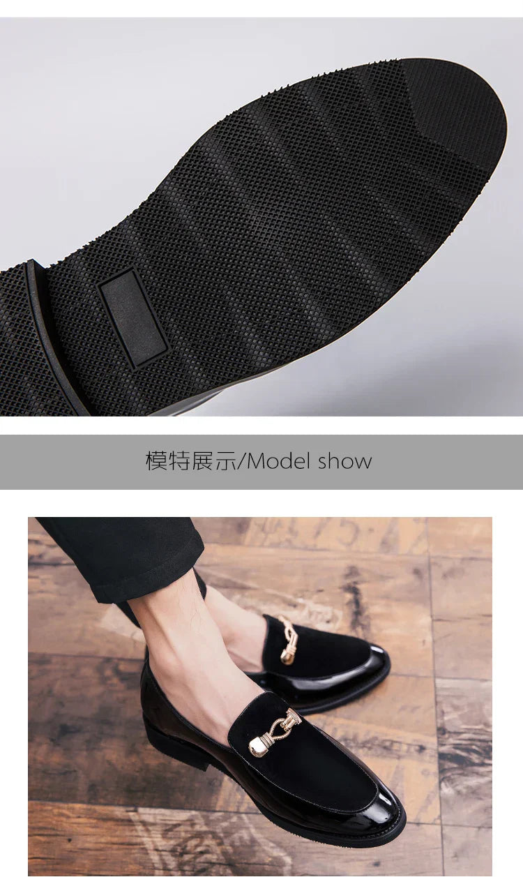 Lightweight Metal Trim Retro British Style Small Leather Shoes Pointed Leather Matching Color Slip-On Loafers for Men