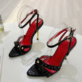 Liyke Summer Fashion Gem Rivet Narrow Band Women's Metal Thih High Heels Sandals Sexy Pointed Open Toe Party Dress Shoes Size 41