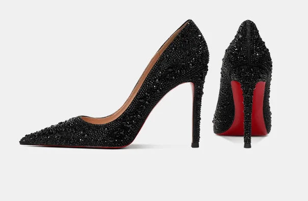 Full Diamond New Gold Fine Heel Pointed Fashion Versatile High Heels Water Diamond Wedding Shoes Women's Bridal Shoes