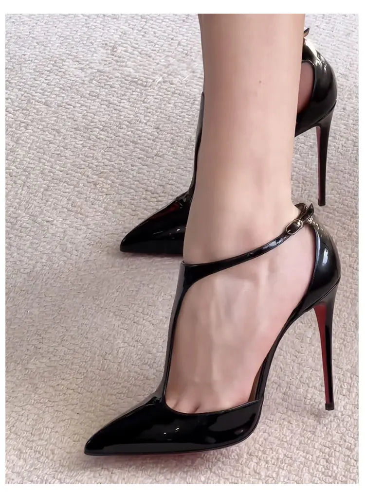 New T-shaped hollow high heels with toe caps, sandals with thin heels and pointed hollow out sexy shallow mouth single shoes