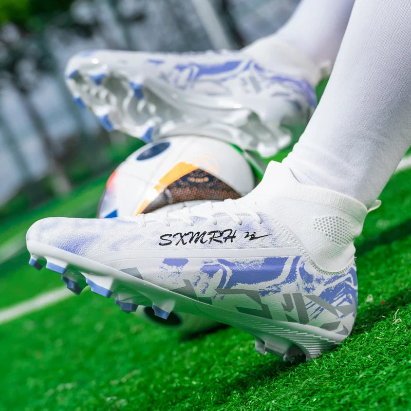 Double Star Football Shoes, FG Anti Slip Grip Men's and Women's Football Shoes, High Top Natural Grass Football Shoes