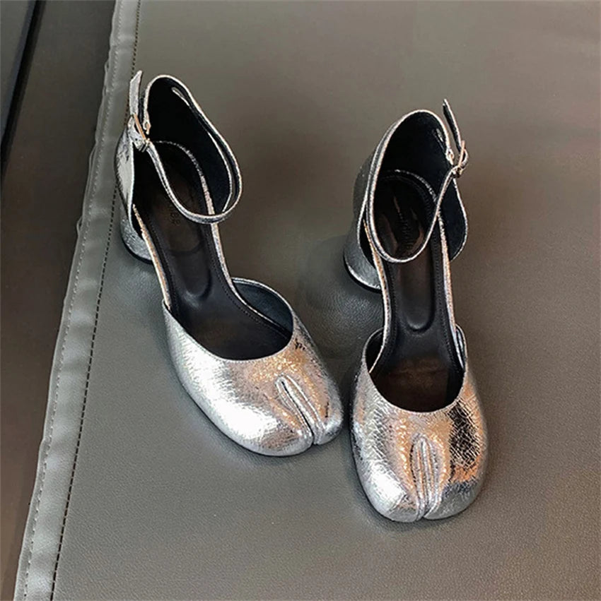 Tabi  Sandals Women Brand Designer Cross Ankle Strap Buckle Slingback Chunky High Heels 5CM Elegant Mary Jane Split-toe Shoes