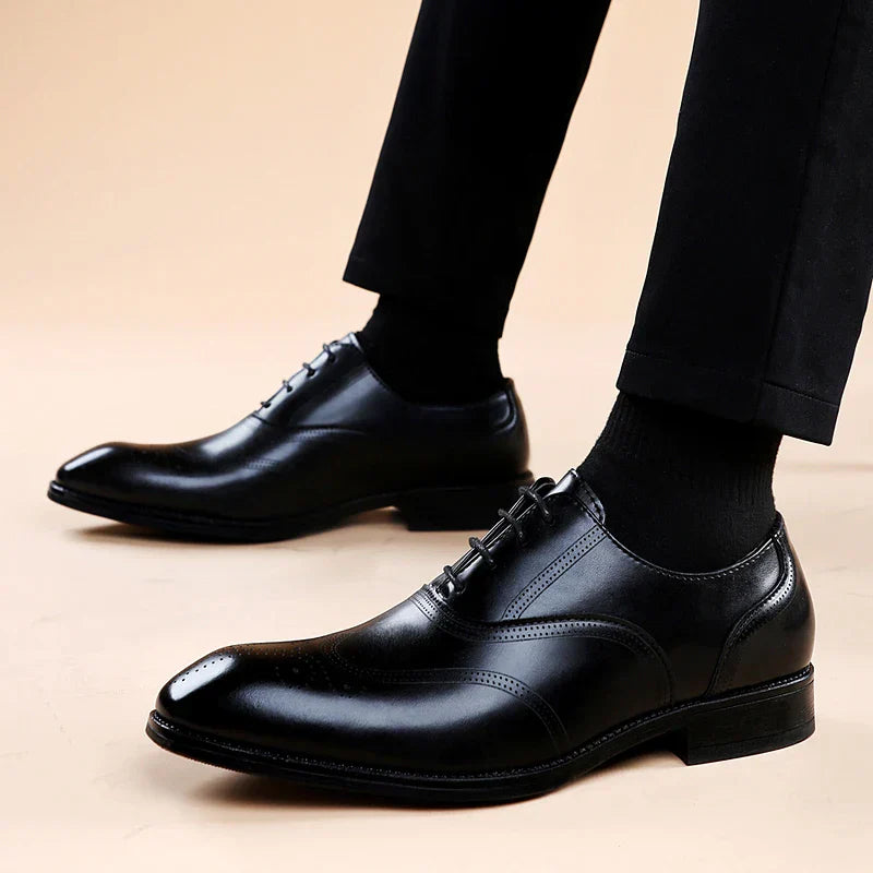 Luxury Brand Men's Glossy Leather Shoes Classic Brogue Shoes Lace Up Men's Office High-quality Business Shoes Big Size：38-48