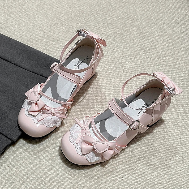 Ballet Style Thick Heel Women Lolita Mary Jane Shoes Fashion Butterfly-knot Outdoor Women's Party Dress Pumps